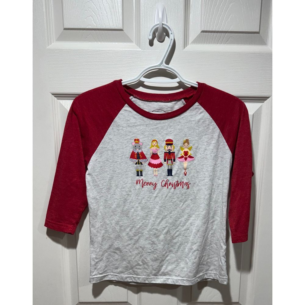 Girls Jane Marie Boutique Red & Gray Nutcracker Raglan‎ Baseball Tee Size Medium